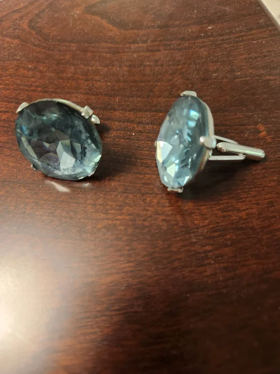 Blue Crystal Oval Cufflinks - Classic Men's Jewelry