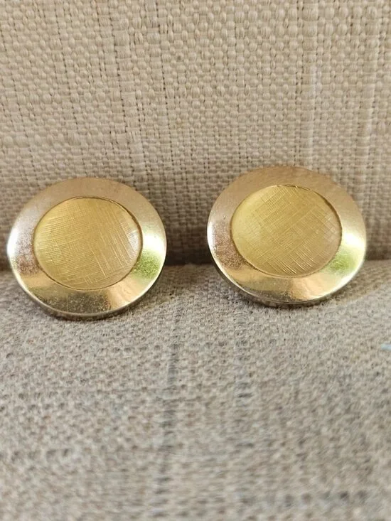 Vintage Cufflinks Gold Tone Round Shape Men Shirt Cuff Links Stud Unbranded