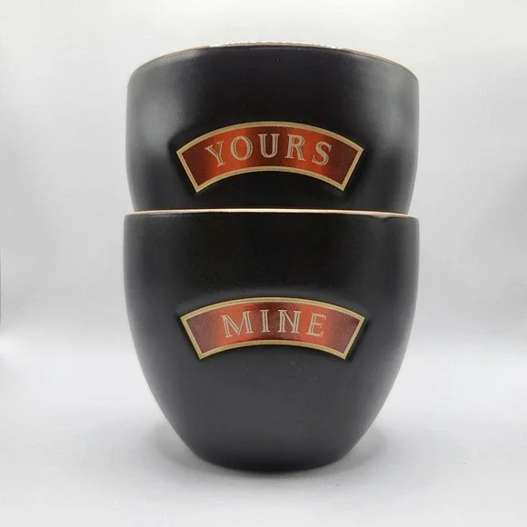 Baileys Irish Cream Yours Mine Ceramic Cups‎ Set Black Gold Espresso