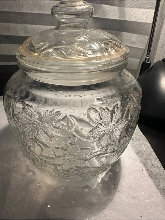 Clear Embossed Glass Cookie Jar with Lid
