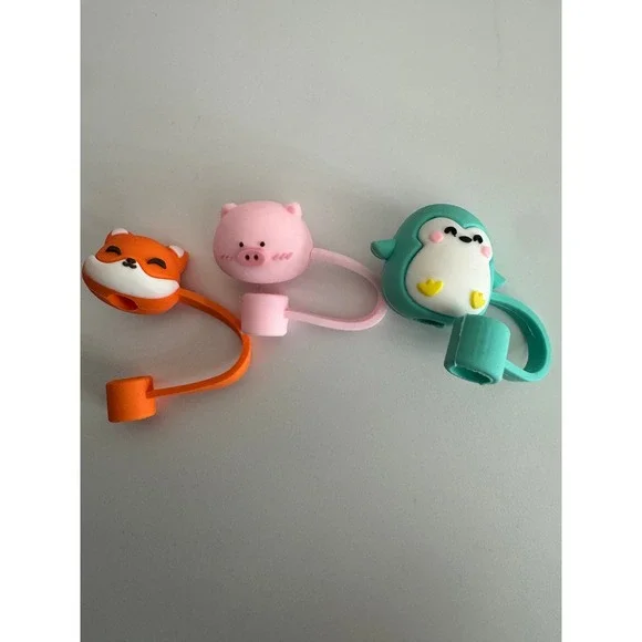 Cute Animal Straw‎ Covers Fox Pig Penguin Silicone Reusable Drink Accessories