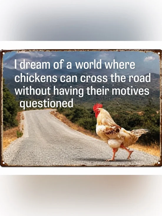 NEW Chicken Crossed The Road Metal Sign