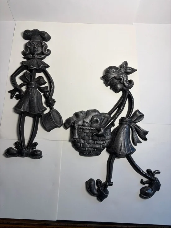 Vintage Sexton 1971 Cast Aluminum Chore Girl Figurine Wall Art Set