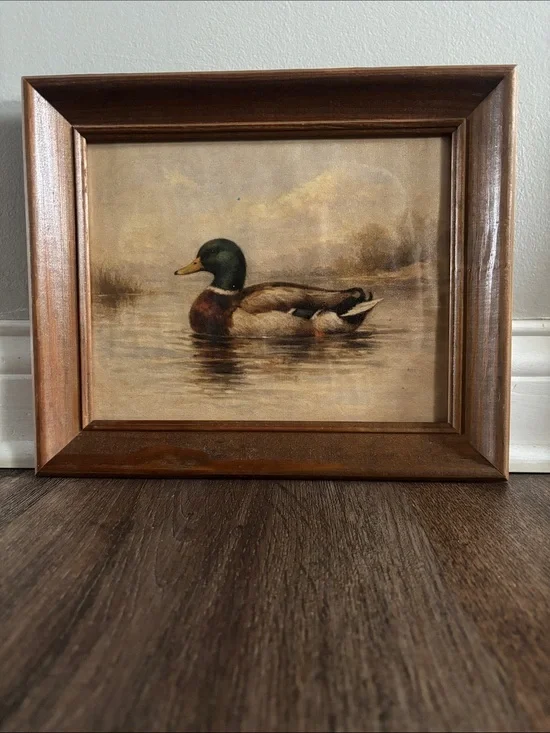 Framed Mallard Duck Watercolor Art Print - Brown Wood Frame