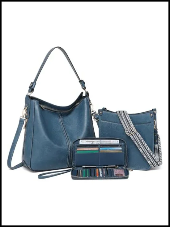 3pc Crossbody Bag Set PU Leather Tote Shoulder Handbag with Wallet Adjustable