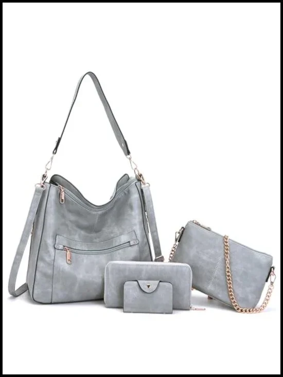 4Pcs Large Crossbody Hobo Bag Set With Matching Wallet Faux Leather Tote