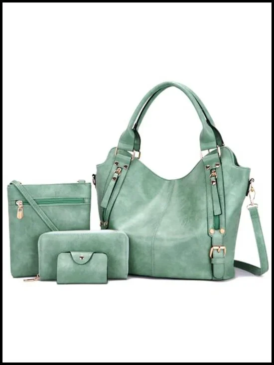 Large Hobo Crossbody Handbag Set 4pcs Soft PU Leather 9 Pockets Shoulder Bag
