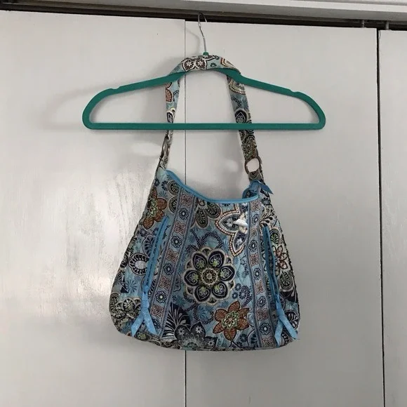 Vera Bradley Lisa B Bali Blue Shoulder Bag Hobo Style Tote Shoulder Bag Aged Wel