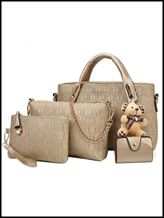4-Piece PU Leather Handbag Set: Tote, Hobo, Shoulder Bag, Card Holder