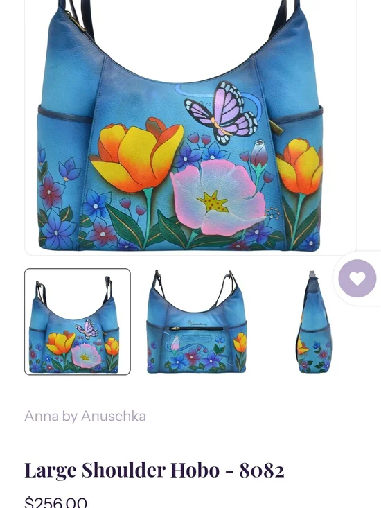Blue Floral Butterfly Large Shoulder Hobo