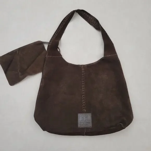 Haute Hippie 100% Leather Festival Boho Suede Hobo Brown Purse Bag Wallet