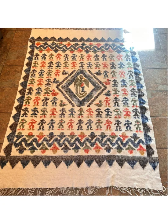 VTG Handwoven Wool Momostenango Multicolor Patterned Blanket Primitive Nature