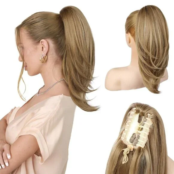 Ponytail Extension Synthetic 16in Clip-in High Pony Hairpiece Women Honey Blonde