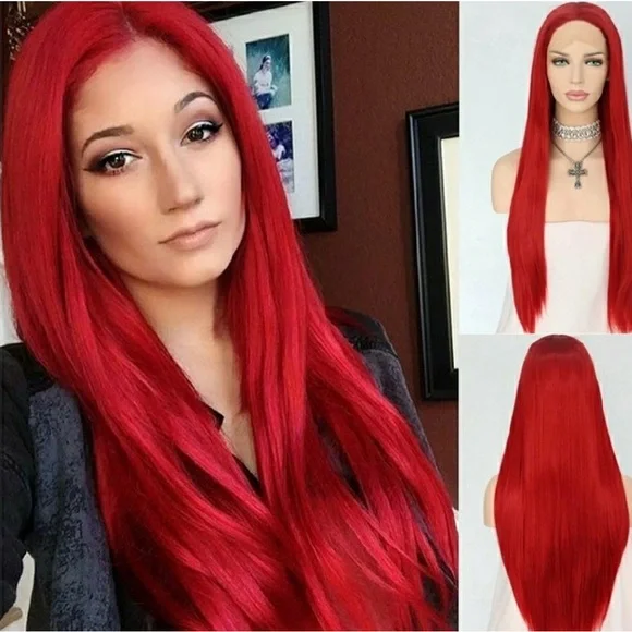 22” Red STRAIGHT  LaceFront WIG NEW