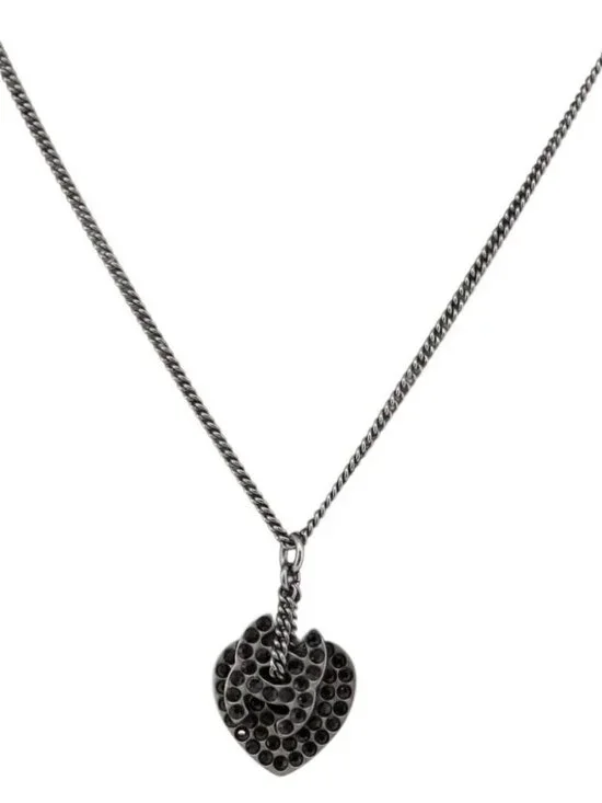 CHANEL COCO Mark Necklace metal Black CC Auth 176078A
