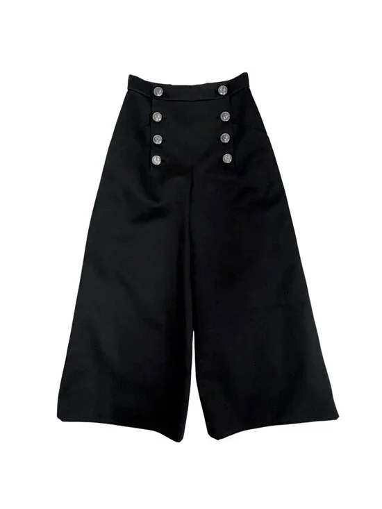 Chanel Cotton 100% CC Logo Anchor Button Wide Pants Black 34