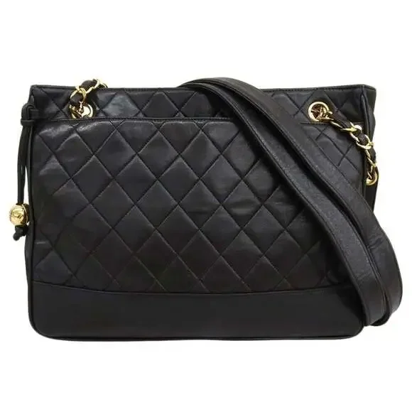 CHANEL Black Lambskin Leather Shoulder Bag