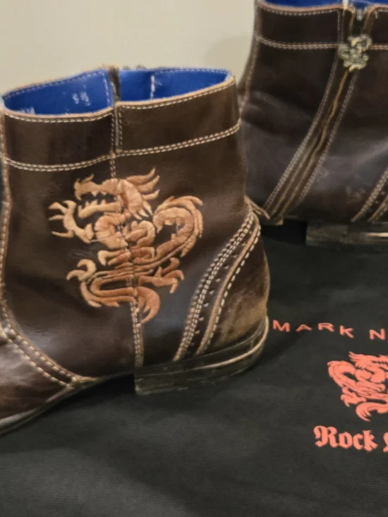 Mark Nason Brown Leather Chukka Boots with Tan Dragon Embroidery