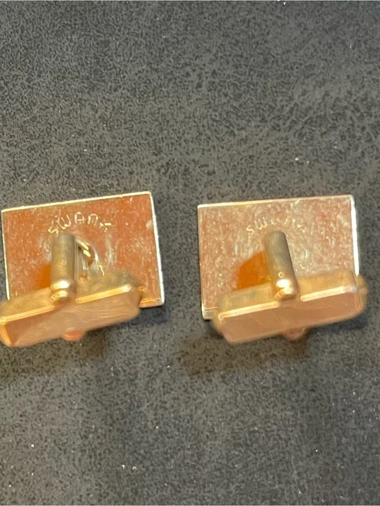 Vintage Men’s Signed “Swank “Checker Board Textured Cufflinks -Bullet Backs
