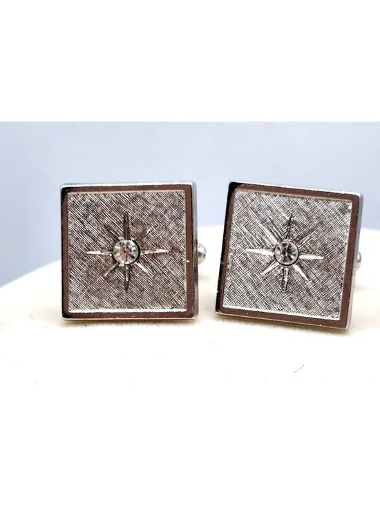 Nautical Star Square Sunburst Diamond Cufflinks - Vintage