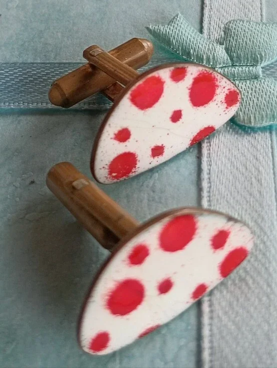 VINTAGE ENAMEL COPPER CUFFLINKS POLKA DOTS