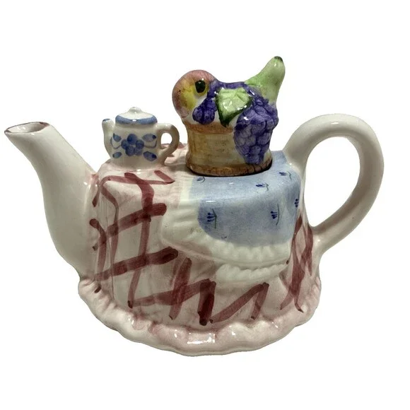 Vintage SUNSHINE Ceramic Novelty Teapot Table with Fruit and Tea - 1987 England