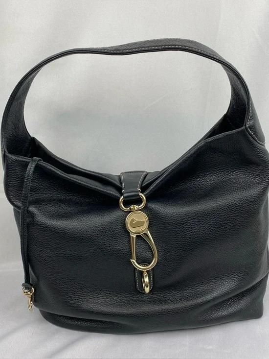 Y2K Dooney & Bourke Logo Lock Black Leather Pink Gingham Large Gold Duck Clasp