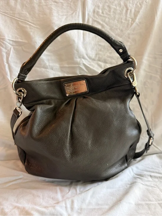 Marc Jacobs Black Pebbled Leather Hobo with Silver Plate