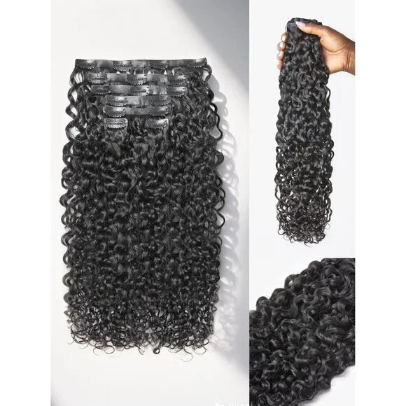 Curly Clip in Hair Extensions Human Remy Black 14Inch Natural Fullness