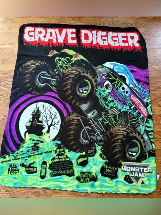 2006 Monster  Jam Grave Digger  Multicolor Monster Truck  Fleece Blanket