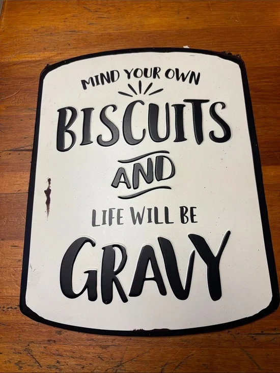 Open Road Brands Black and White 'Mind Your Own Biscuits' Wall Sign
