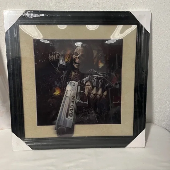 Big Boss Badass 3D Hologram Grim Reaper New Skull Art Black Frame Wall Frame