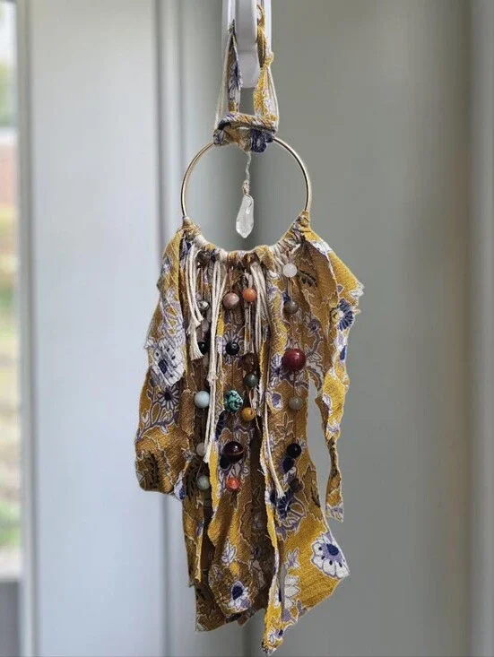 Boho Yellow Floral Fabric Tassel Hanging Wall Decor