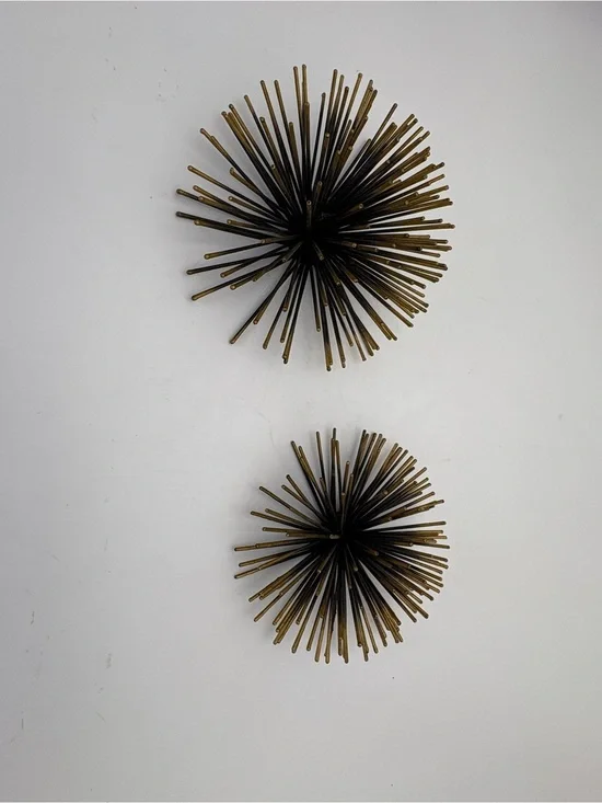 Mid-Century Modern Style Starburst/Sea Urchin Wall Hangings in Gold and Black