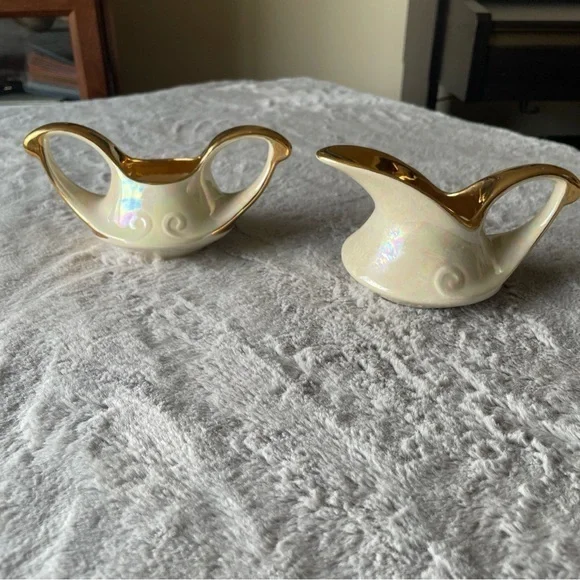Vintage pearl iradescent cream and sugar with 22K accent