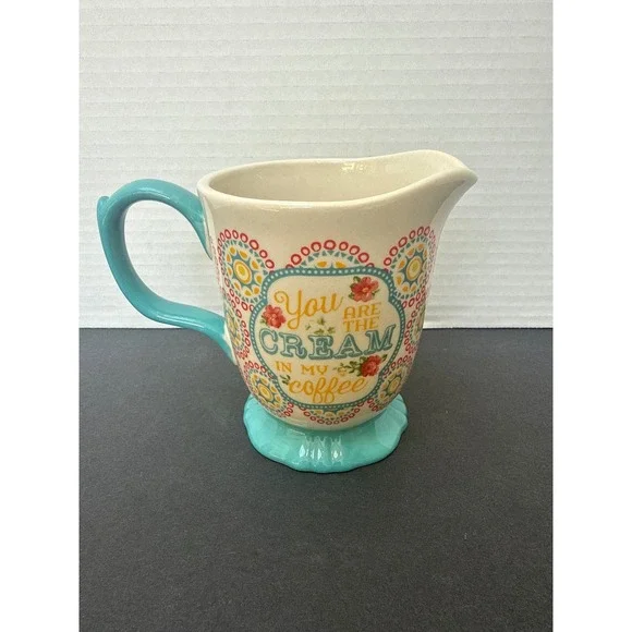 The Pioneer Woman Creamer Pitcher You Are The Cream In My Coffee Teal Stoneware