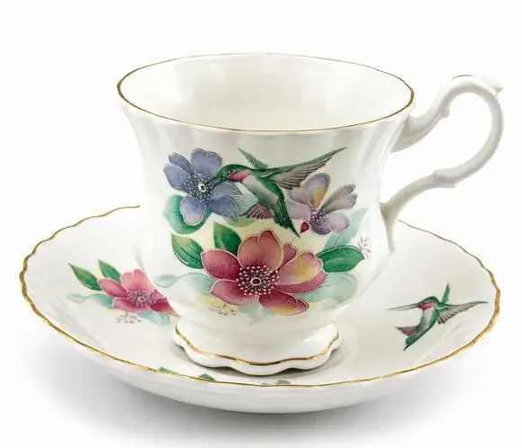 Crown Dorset Hummingbird Floral Fine Bone China Teacup & Saucer England