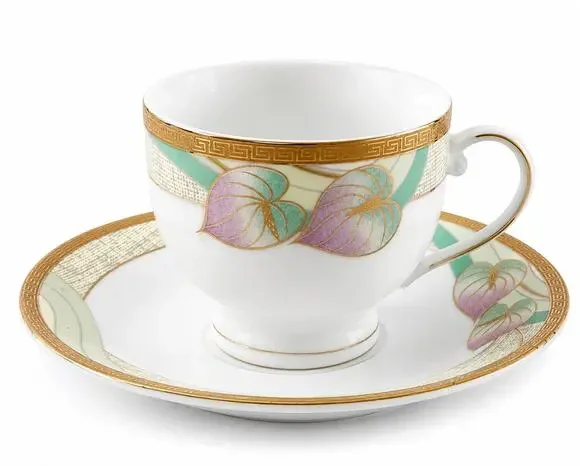 Casati Bavaria Germany Fine Porcelain Cup & Saucer Gold Trim Leaf Pattern Set