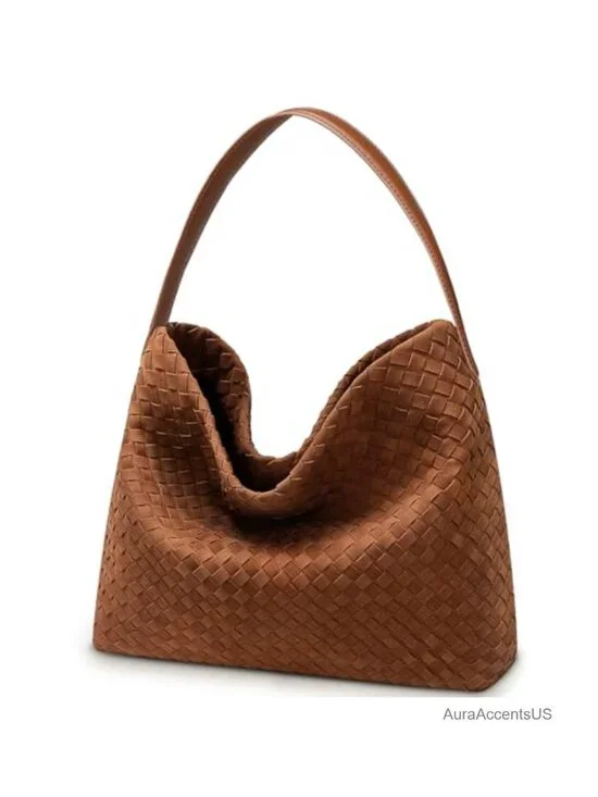 Slouchy Woven Hobo Tote Bag Faux Suede Shoulder Bag Work Travel