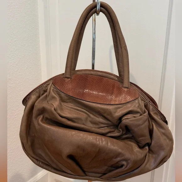 Soft Brown Leather Hobo Handbag with Textured Trim