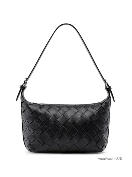 Woven Faux Leather Hobo Shoulder Bag with Adjustable Crossbody Strap