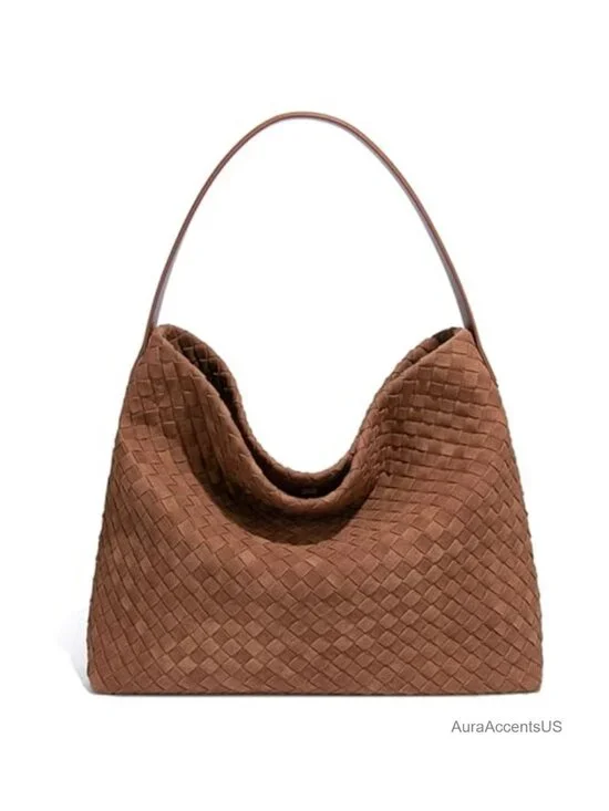 Woven Suede Hobo Bag with Leather Crossbody Strap for Work Travel