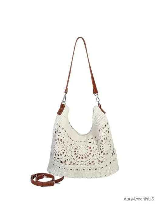 Large Crochet Hobo Shoulder Bag with Adjustable Strap Slouchy Knit Tote