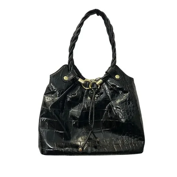 Relic Brand Hobo Black Bag Faux Patent Shiny Crocodile Leather Shoulder Purse