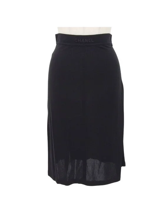Chanel Boutique Vintage Logo Embroidery Sheer Skirt Black 36