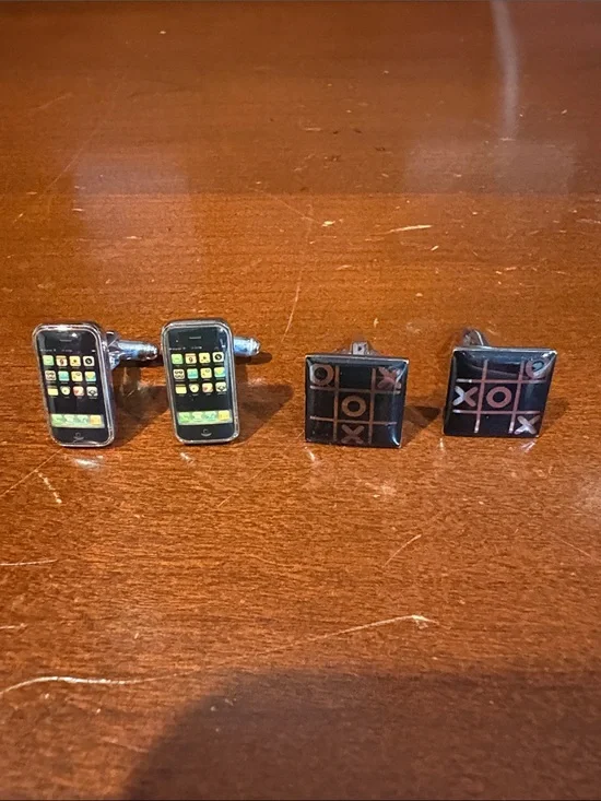 Black Novelty Smartphone & Tic-Tac-Toe Cufflink Lot