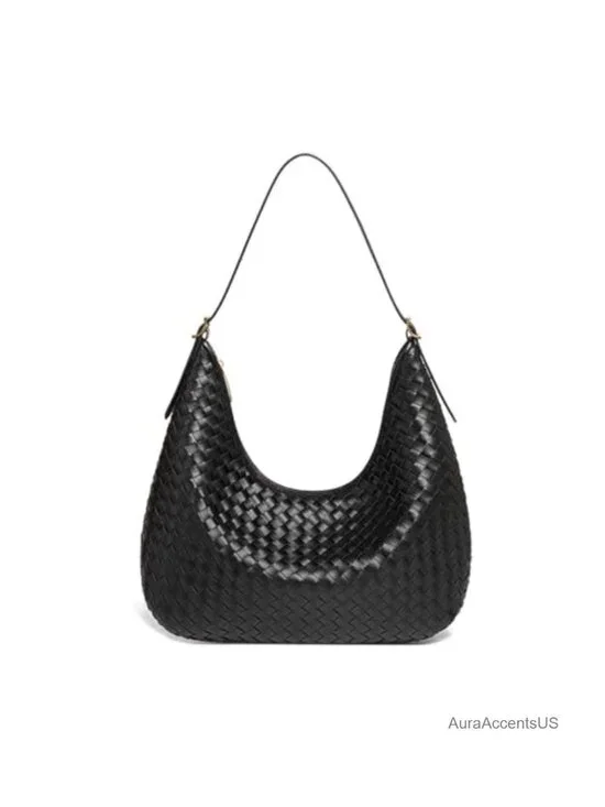 Woven Hobo Bag Large Vegan Leather Crescent Purse Work Travel Daily