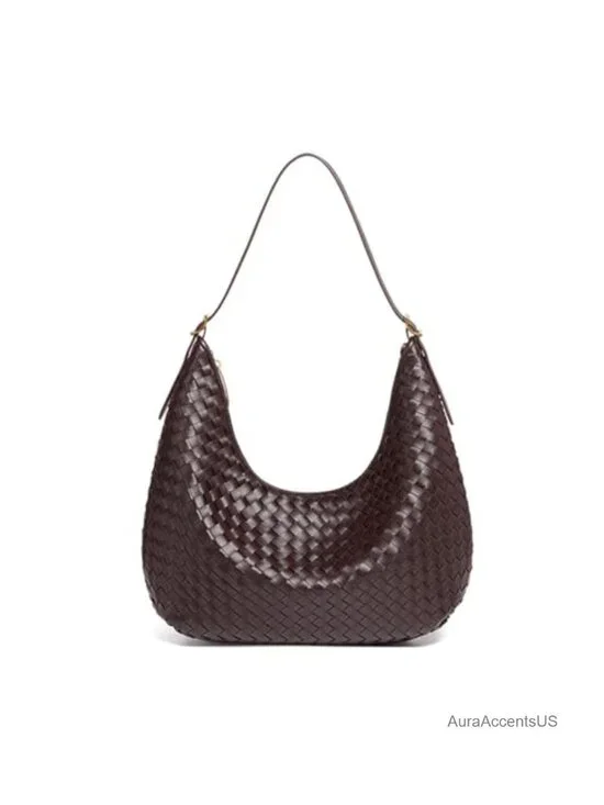 Woven Hobo Bag Large Vegan Leather Purse Crescent Bag for Work Travel Daily