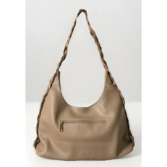 Urban Expressions Tan Faux Leather Slouchy Hobo Shoulder Bag With Braided‎ Strap