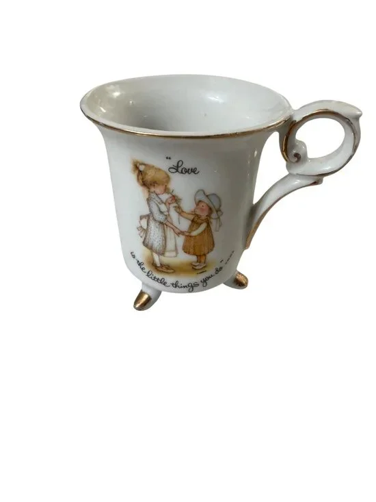 Vintage Footed Porcelain Mug With Gold Trim & H. Hargreaves 